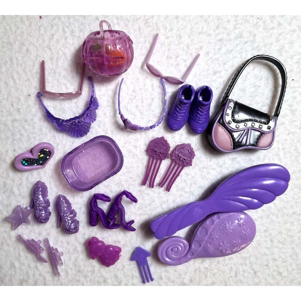 Barbie Size Accessories Purple Purse Shoes Brush Sunglasses Barrettes Combs